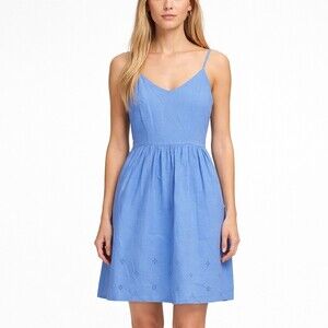 Calypso St. Barth Kirana Eyelet Cotton Smocked Midi Sun Dress Periwinkle Blue 8